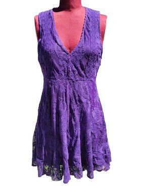 Free People Reign Over Me Dress Purple Embroidery Sleeveless V Neck Mini 6